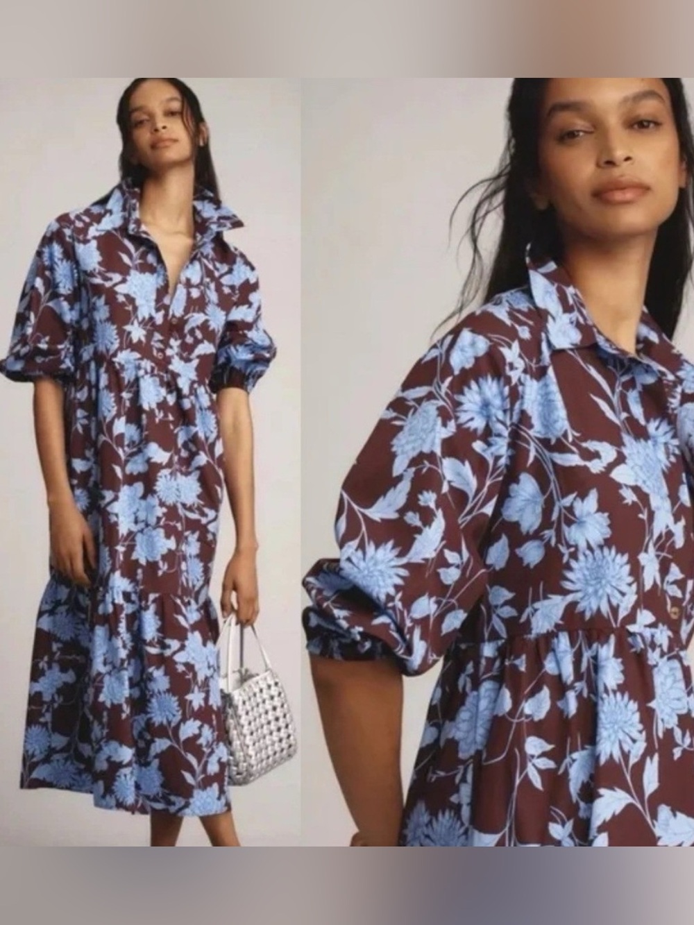 Anthropologie 2X Maeve Bettina tiered shirt dress floral print maxi button top